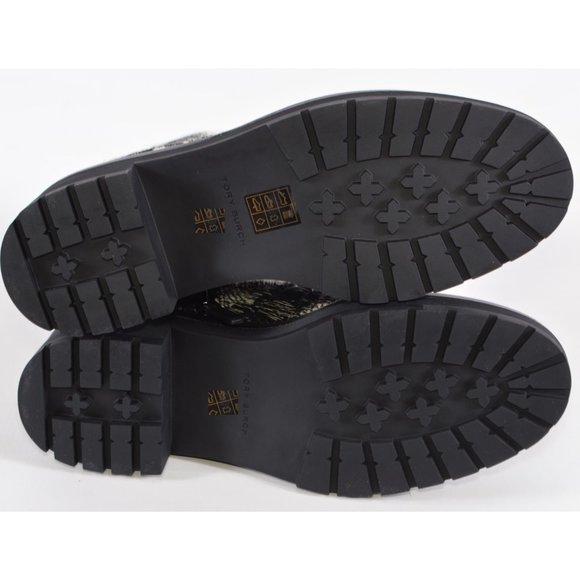 New Tory Burch MILLER Lug Sole Tweed Leather 50 mm Bootie Combat Boots - Picture 9 of 13